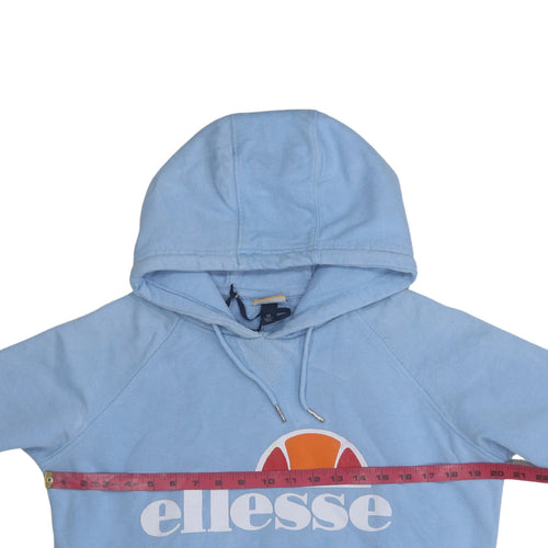 Ellesse Women's Blue Cropped Hoodie Size 12 Cotton Logo Pullover