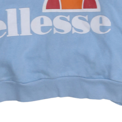 Ellesse Women's Blue Cropped Hoodie Size 12 Cotton Logo Pullover