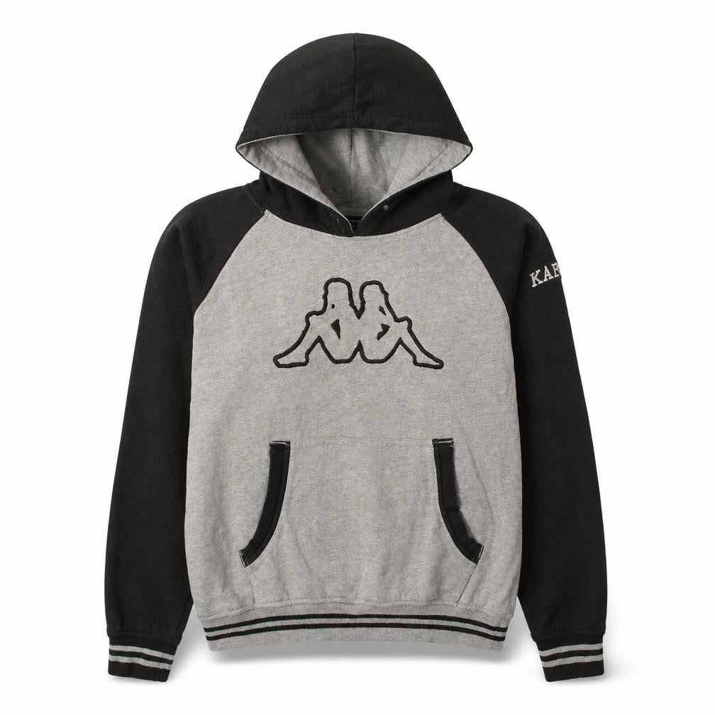 Front view of Kappa Men's Grey Small Pullover Hoodie with Logo Design