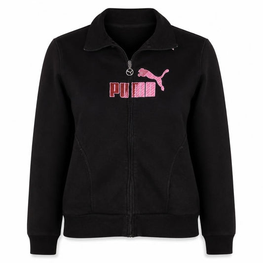 Puma Womens Black Track Jacket Size 14 Full Zip Cotton Blend