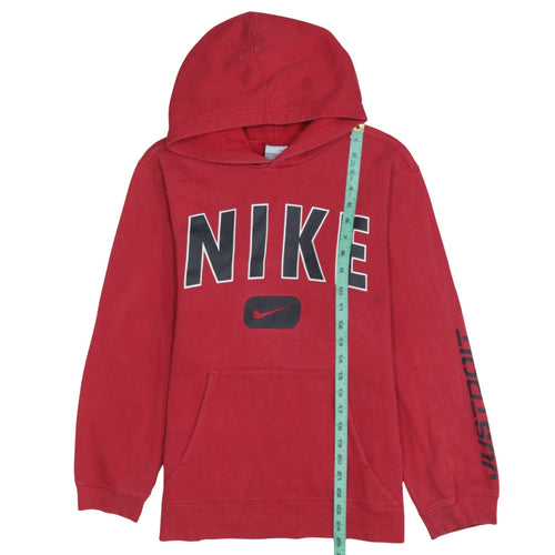 Nike Teens Red Pullover Hoodie Sweatshirt Size L Logo Print