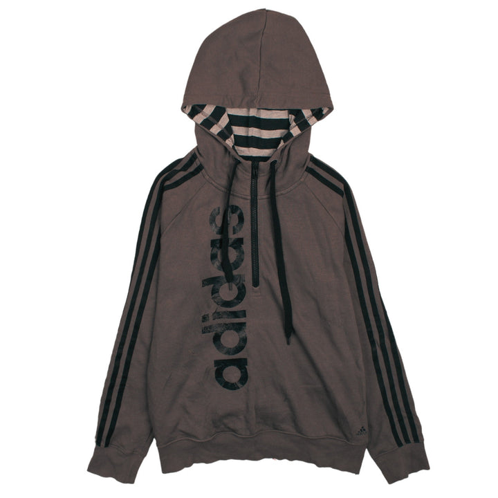 adidas Womens Brown Hoodie Size M Climailte Cotton 1/2 Zip Casual Sportswear