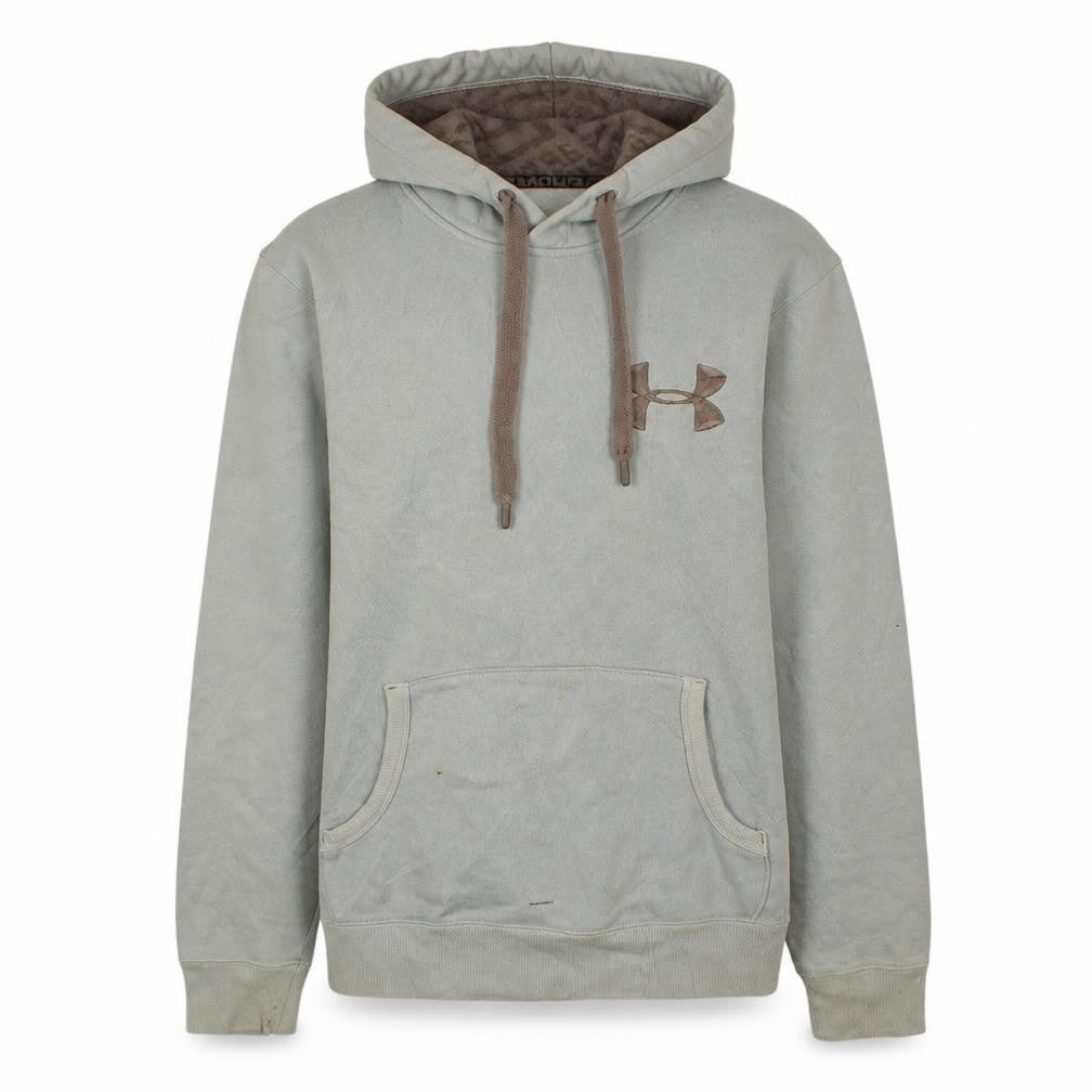 Front view of Under Armour Men's Grey Pullover Hoodie Small Logo Sportswear