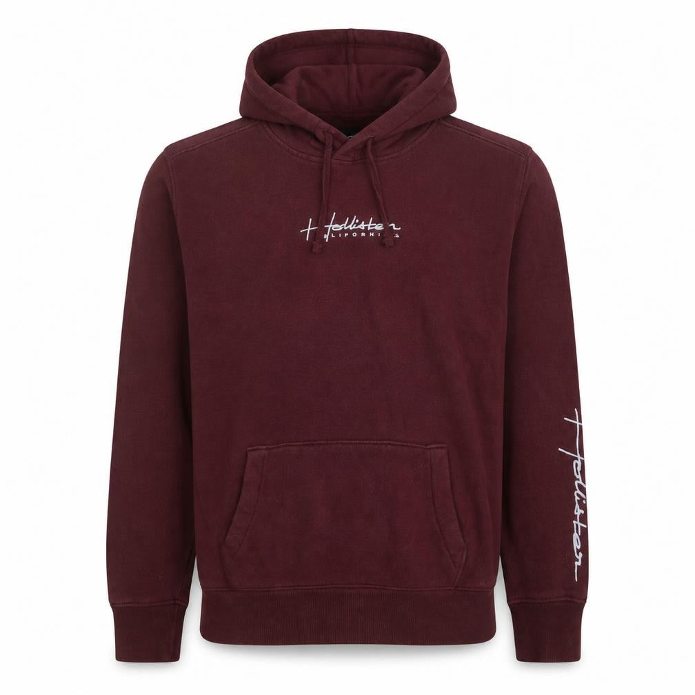 Front view of Hollister men’s red pullover hoodie small regular fit fleece