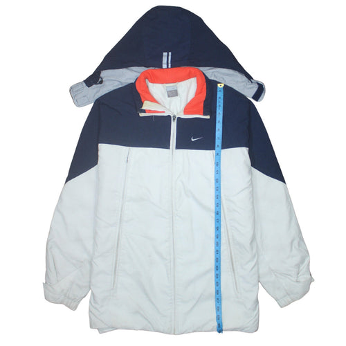 Nike Mens White Blue Hooded Puffer Jacket Size L Winter Coat