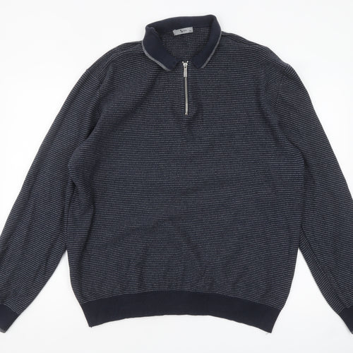 Tu Men's Blue 2XL Collared Half Zip Cotton Jumper