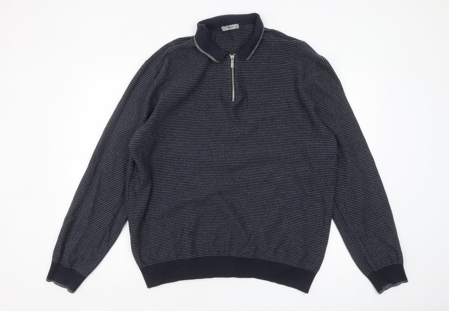 Tu Men's Blue 2XL Collared Half Zip Cotton Jumper
