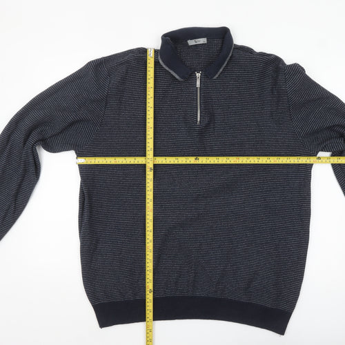 Tu Men's Blue 2XL Collared Half Zip Cotton Jumper
