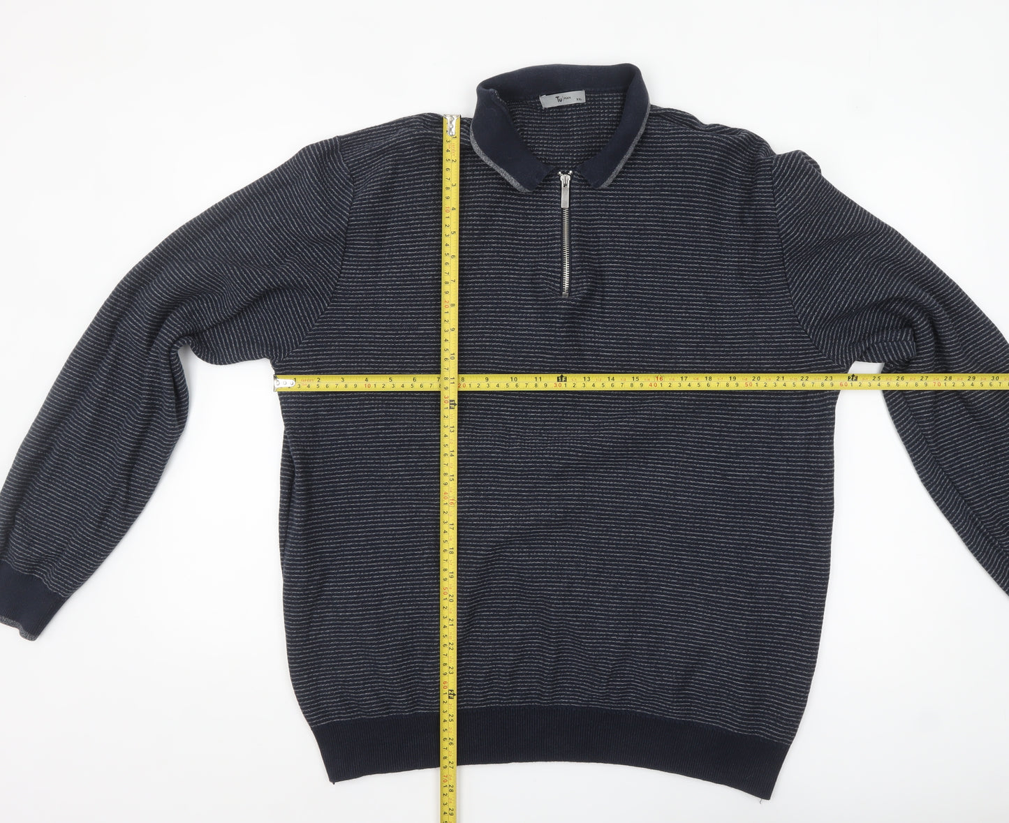 Tu Men's Blue 2XL Collared Half Zip Cotton Jumper