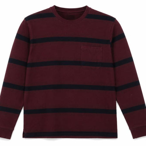 Marks and Spencer Men's Brown Striped Long Sleeve Cotton Top M