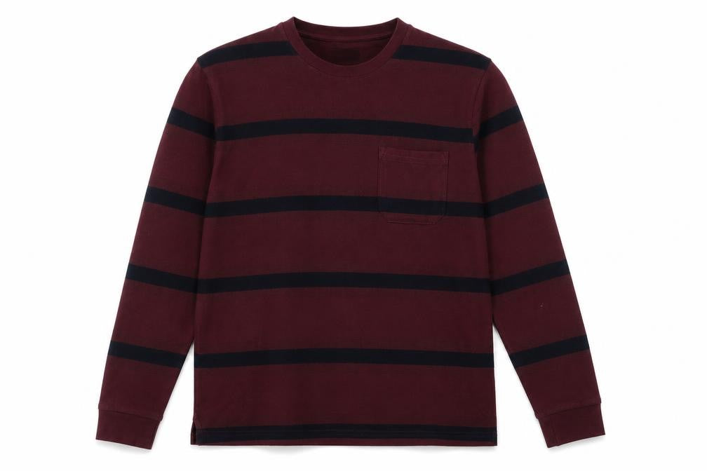 Marks and Spencer Men's Brown Striped Long Sleeve Cotton Top M