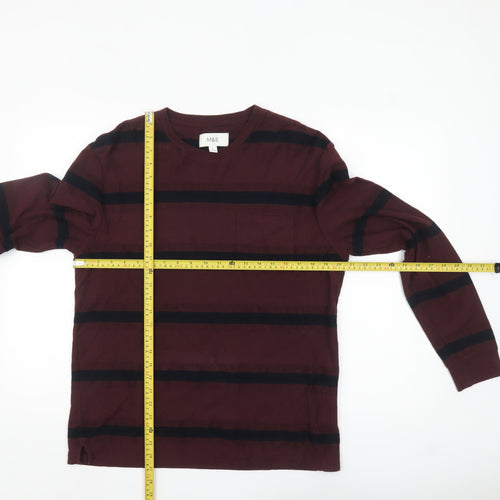 Marks and Spencer Men's Brown Striped Long Sleeve Cotton Top M