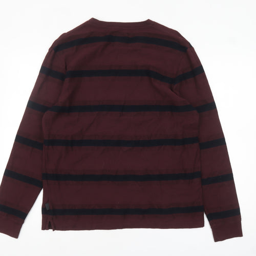 Marks and Spencer Men's Brown Striped Long Sleeve Cotton Top M