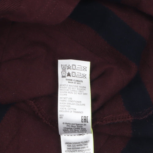 Marks and Spencer Men's Brown Striped Long Sleeve Cotton Top M