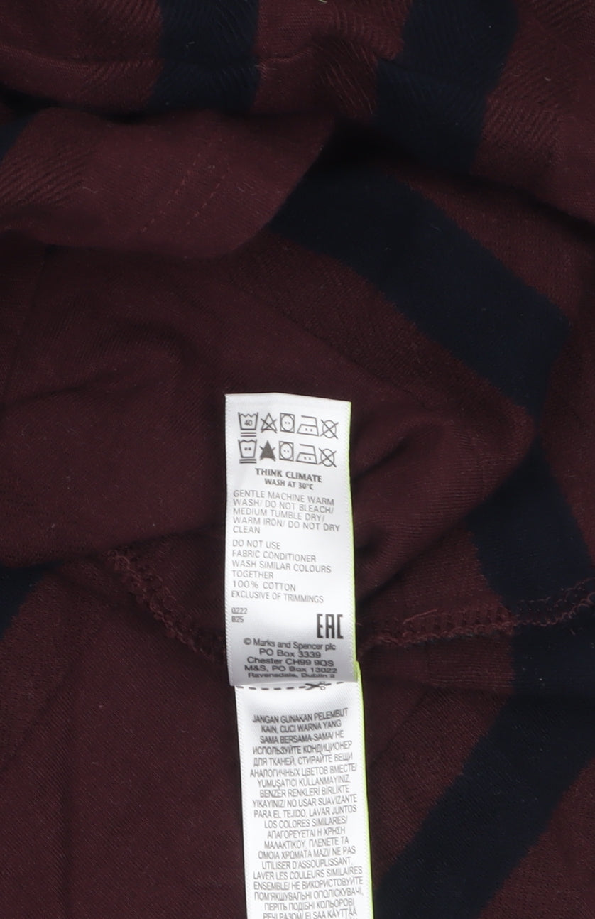 Marks and Spencer Men's Brown Striped Long Sleeve Cotton Top M