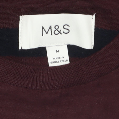 Marks and Spencer Men's Brown Striped Long Sleeve Cotton Top M