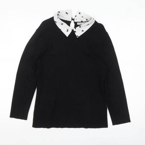 Oasis Womens Black Collared Knit Long Sleeve Blouse Size L