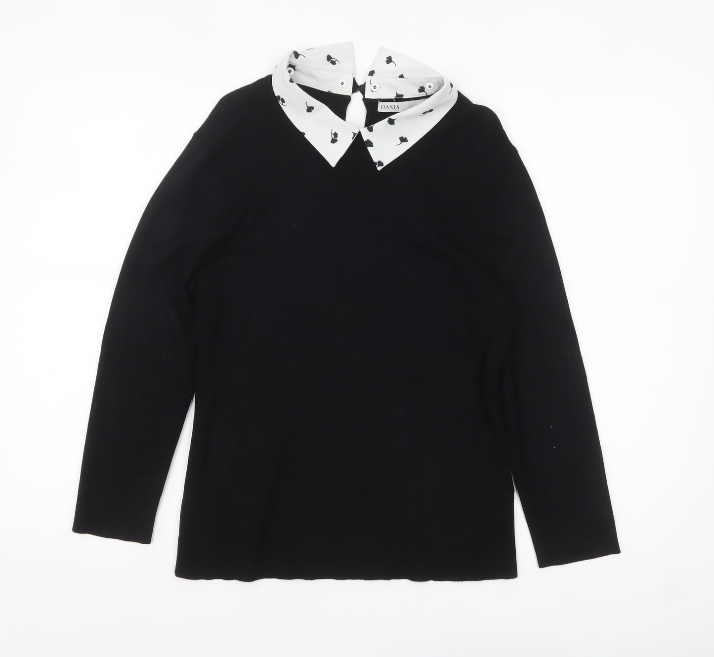 Oasis Womens Black Collared Knit Long Sleeve Blouse Size L