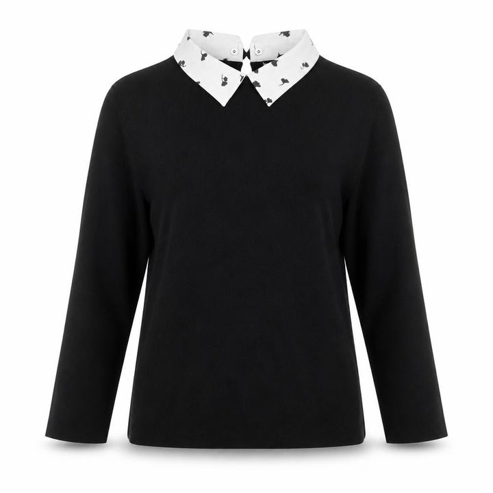 Oasis Womens Black Collared Knit Long Sleeve Blouse Size L