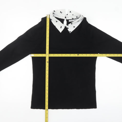 Oasis Womens Black Collared Knit Long Sleeve Blouse Size L