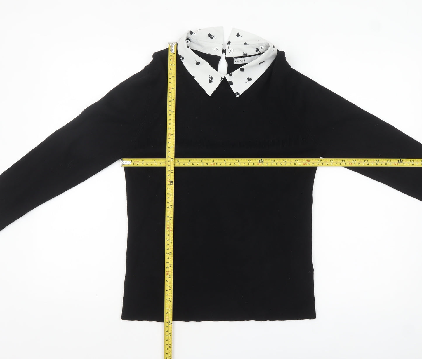 Oasis Womens Black Collared Knit Long Sleeve Blouse Size L