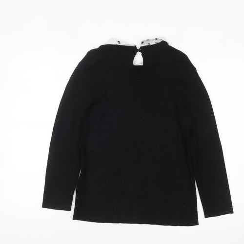 Oasis Womens Black Collared Knit Long Sleeve Blouse Size L