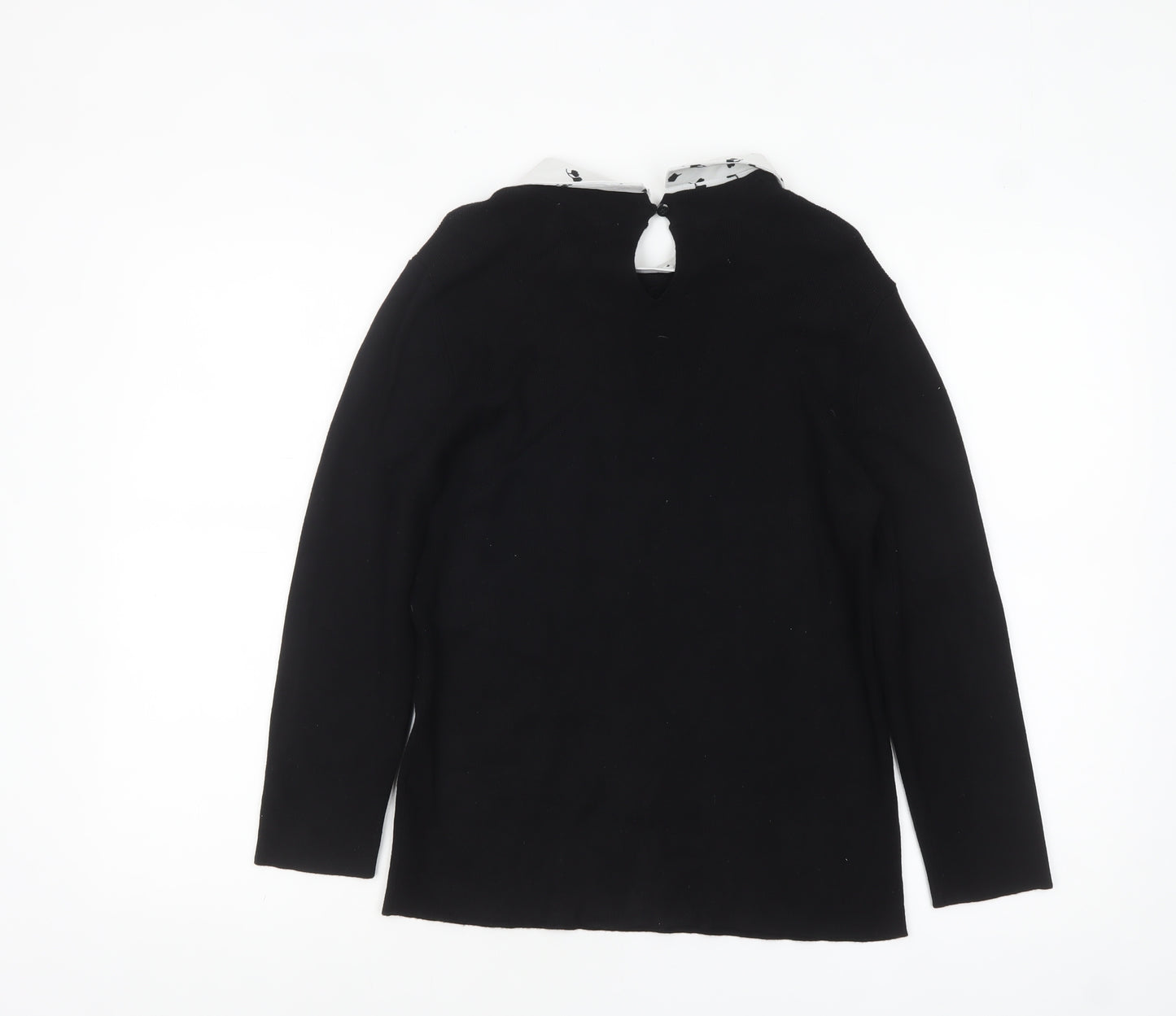 Oasis Womens Black Collared Knit Long Sleeve Blouse Size L