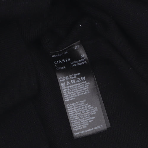 Oasis Womens Black Collared Knit Long Sleeve Blouse Size L