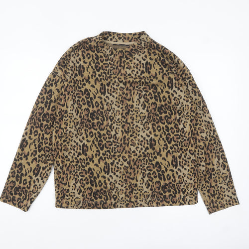 Marks and Spencer Women's Brown Leopard Print Long Sleeve Mock Neck Top Size 10