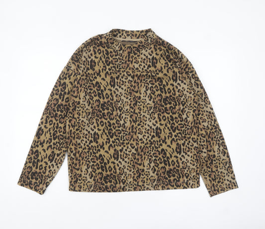 Marks and Spencer Women's Brown Leopard Print Long Sleeve Mock Neck Top Size 10