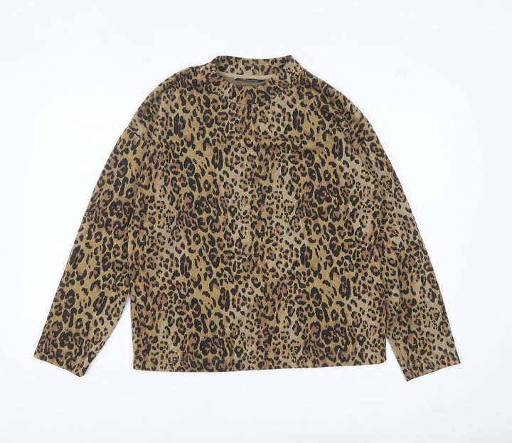 Marks and Spencer Women's Brown Leopard Print Long Sleeve Mock Neck Top Size 10