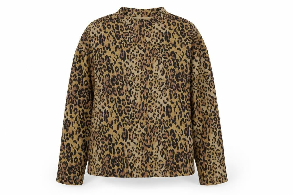 Front view of Marks & Spencer Women's Brown Leopard Print Long Sleeve Mock Neck Top, size 10