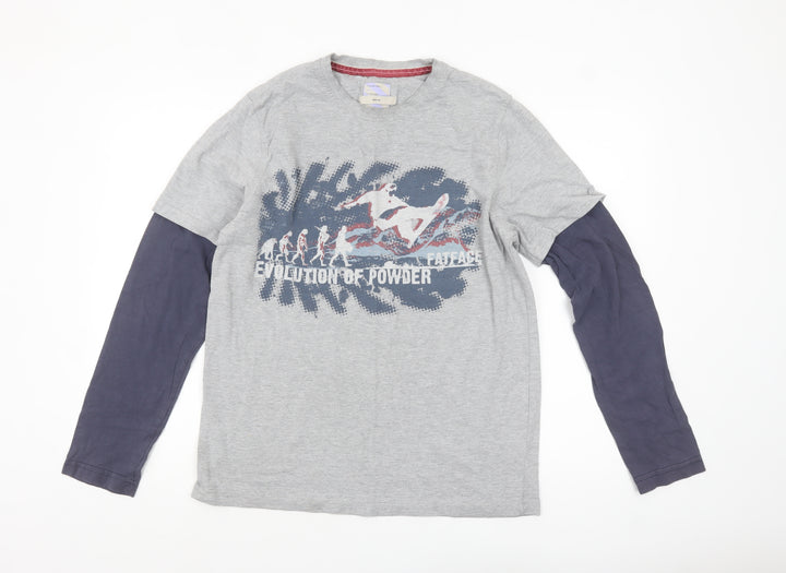 Fat Face Men's Grey Long Sleeve Graphic Sports T-Shirt Size M