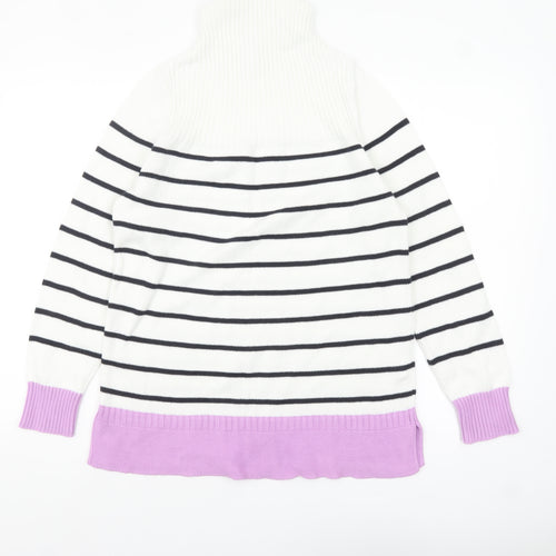 Barbour Womens White Striped Roll Neck Cotton Jumper Size 12