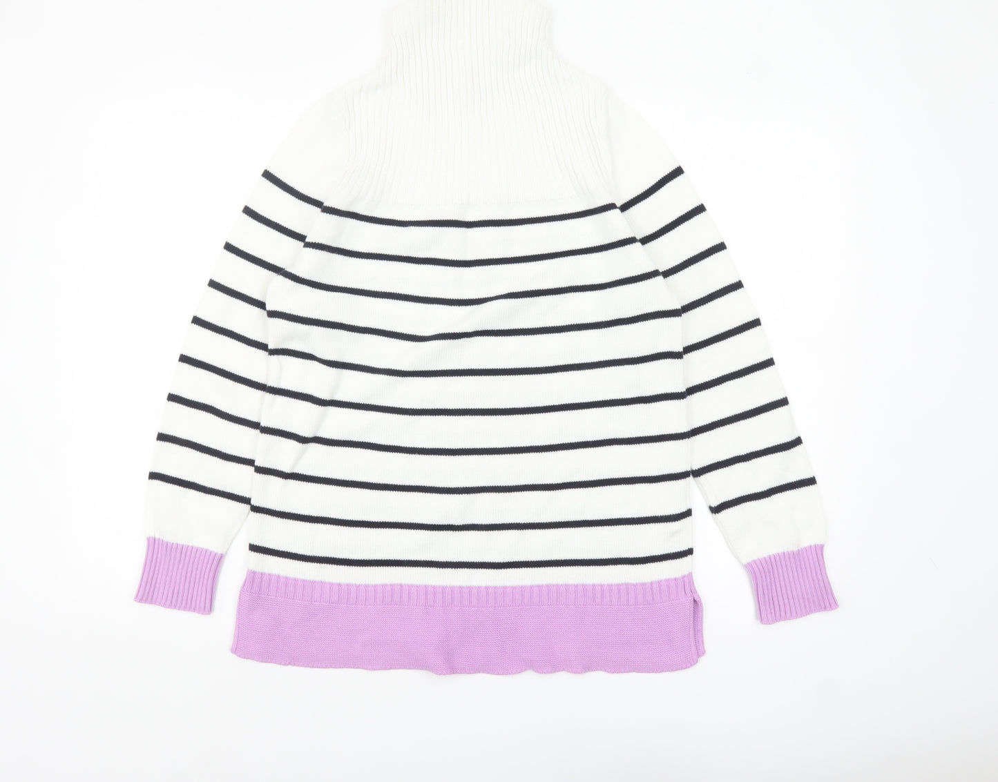 Barbour Womens White Striped Roll Neck Cotton Jumper Size 12
