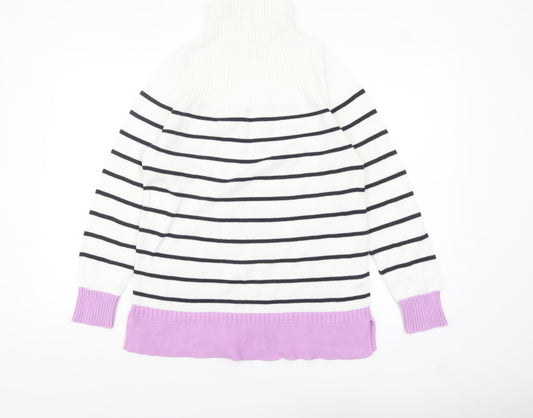 Barbour Womens White Striped Roll Neck Cotton Jumper Size 12