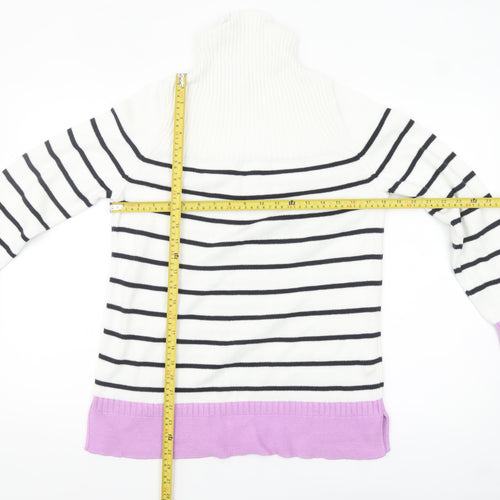 Barbour Womens White Striped Roll Neck Cotton Jumper Size 12
