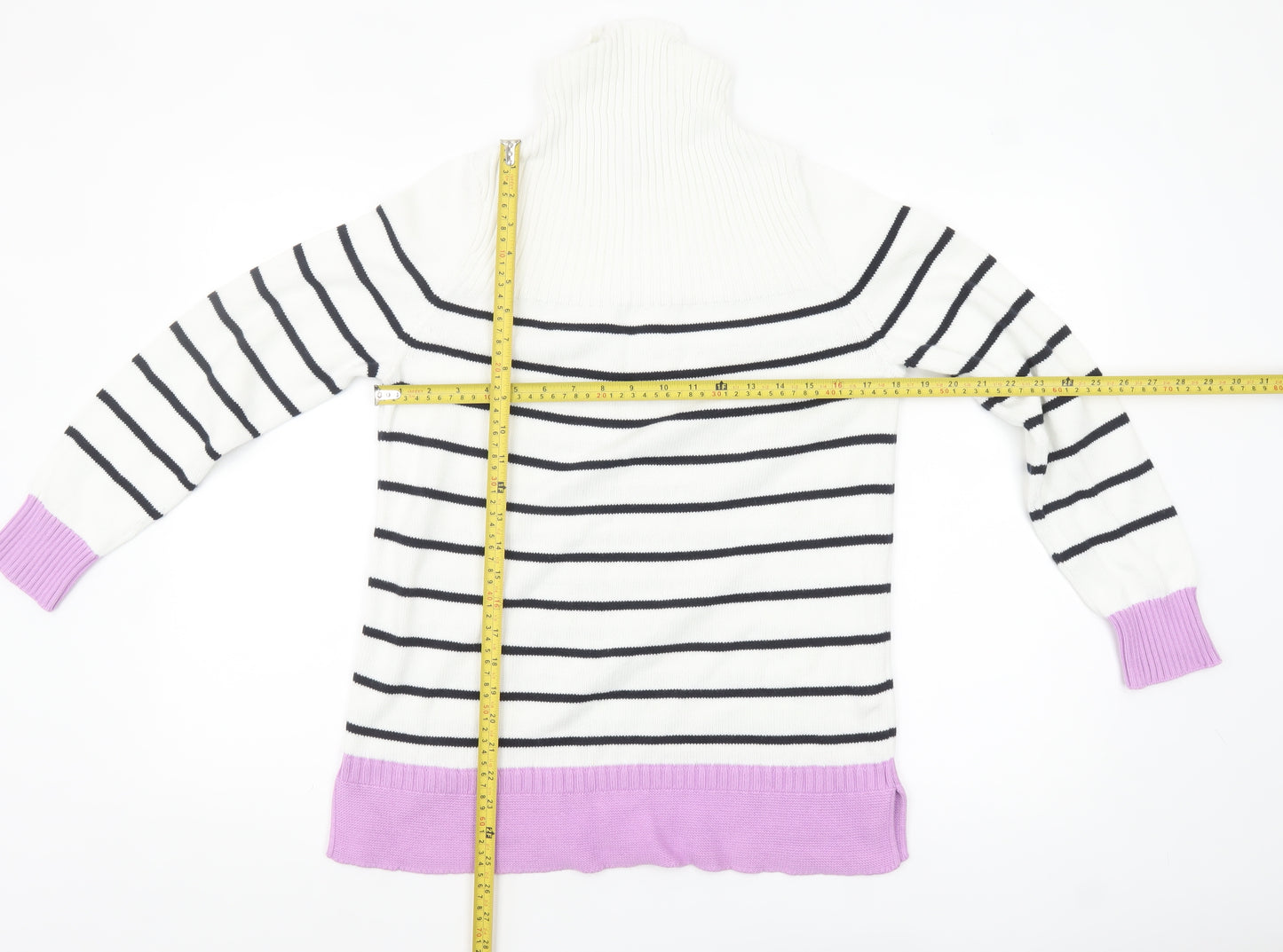 Barbour Womens White Striped Roll Neck Cotton Jumper Size 12