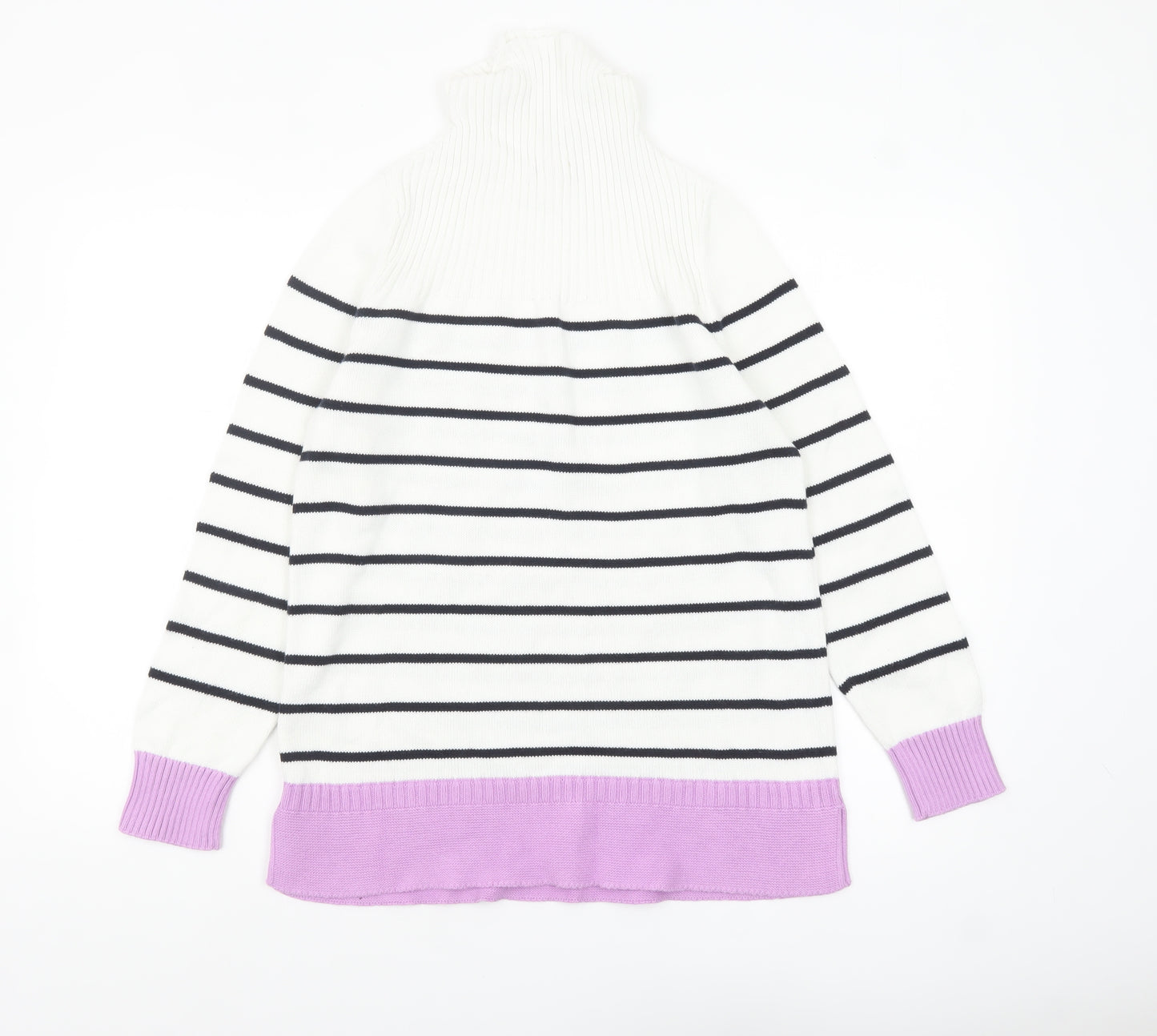 Barbour Womens White Striped Roll Neck Cotton Jumper Size 12