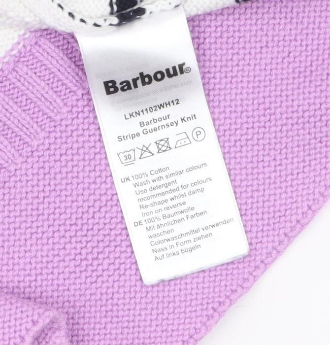 Barbour Womens White Striped Roll Neck Cotton Jumper Size 12