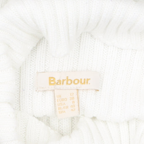 Barbour Womens White Striped Roll Neck Cotton Jumper Size 12