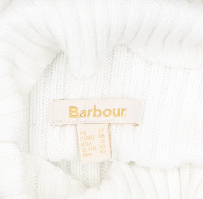 Barbour Womens White Striped Roll Neck Cotton Jumper Size 12