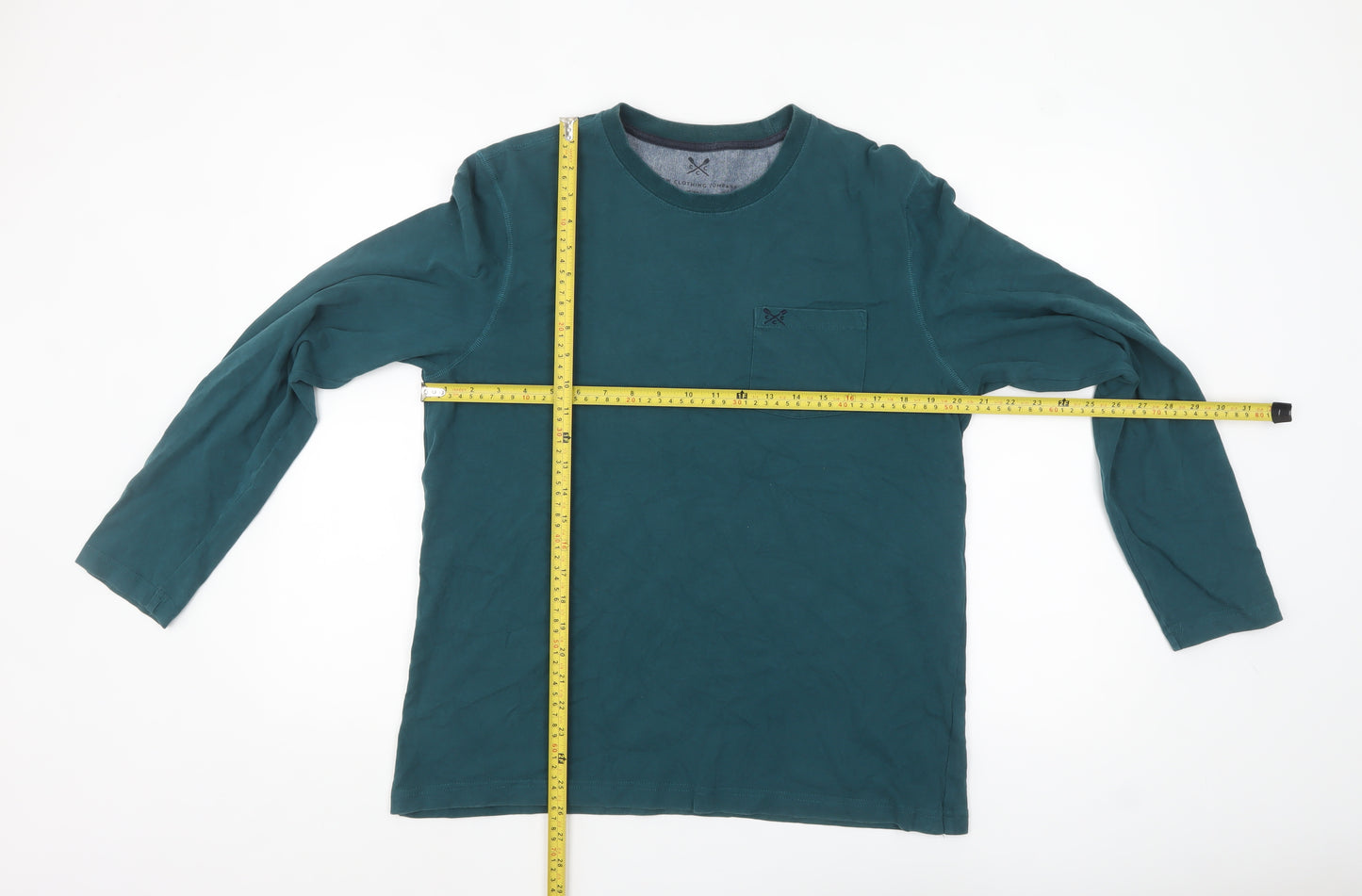 Crew Clothing Company Men's Green Long Sleeve Cotton Top L