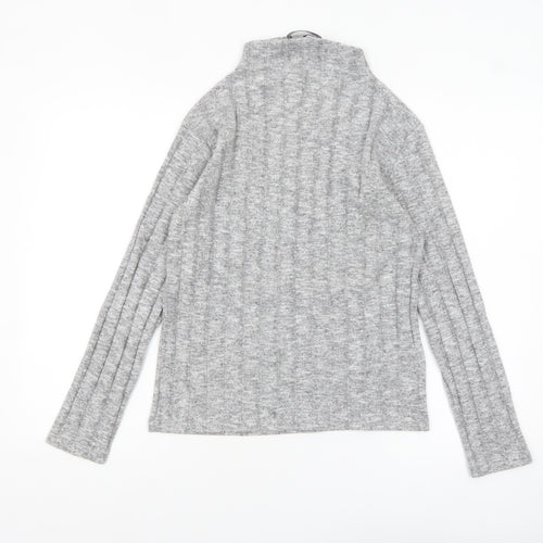 Marks and Spencer Womens Grey Roll Neck Ribbed Knit Jumper Size 8
