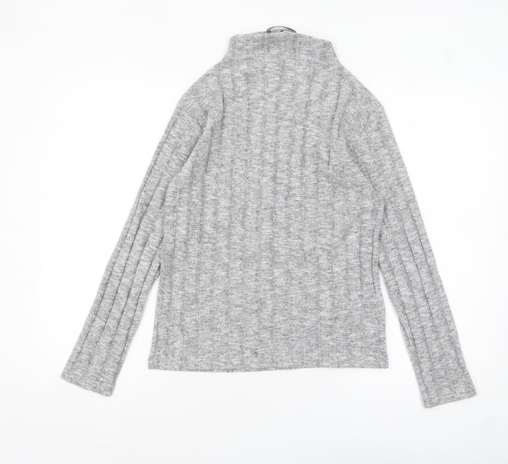 Marks and Spencer Womens Grey Roll Neck Ribbed Knit Jumper Size 8