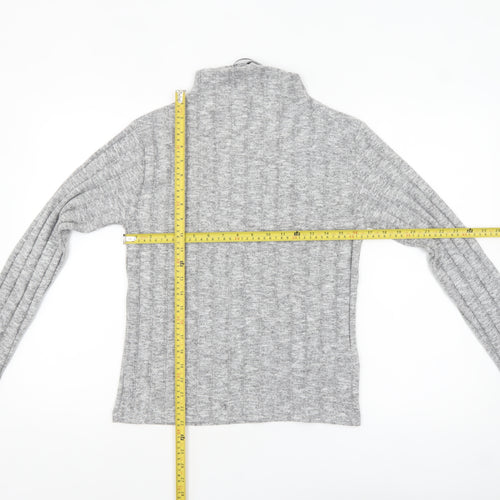 Marks and Spencer Womens Grey Roll Neck Ribbed Knit Jumper Size 8