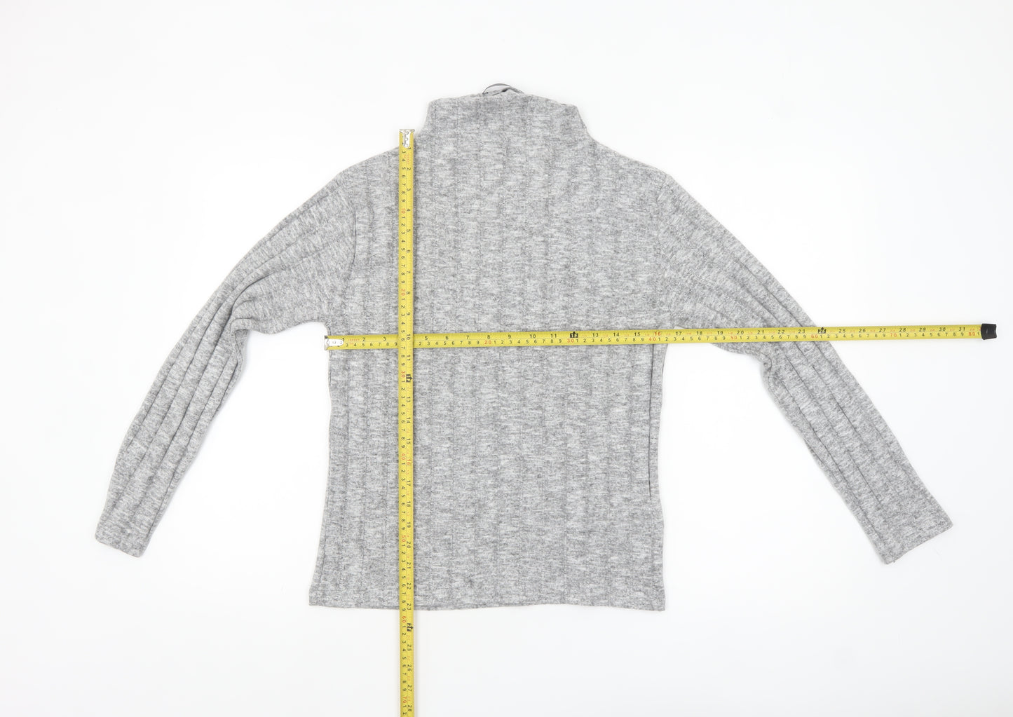 Marks and Spencer Womens Grey Roll Neck Ribbed Knit Jumper Size 8
