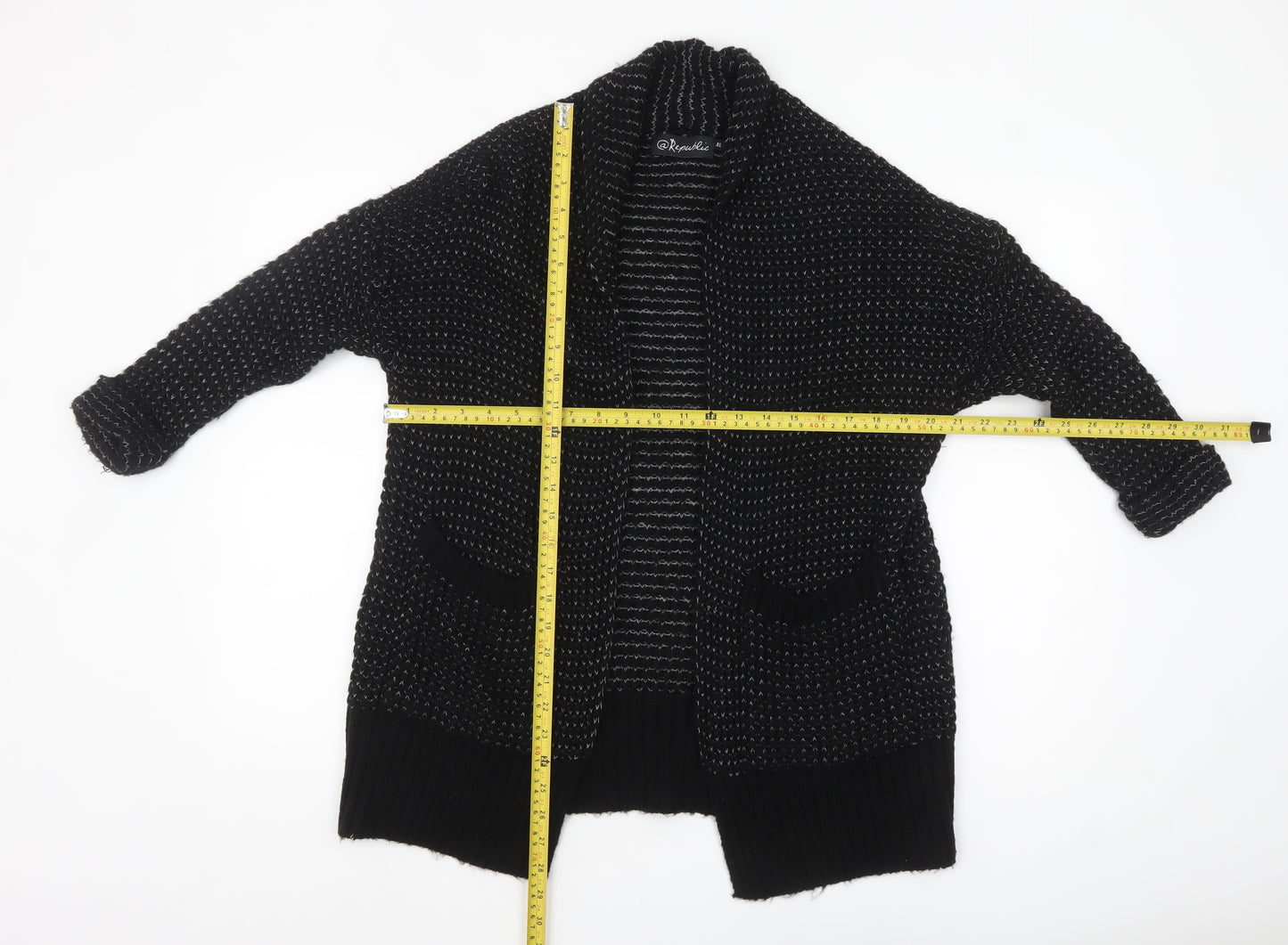 @Republic Women's Black XS Chunky Knit Open Cardigan
