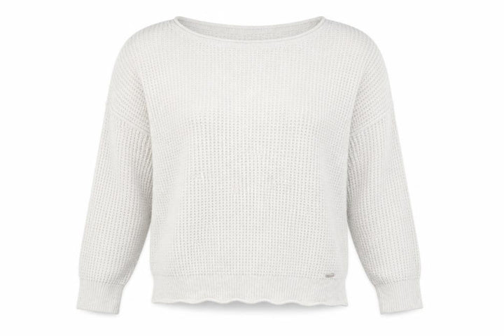 Hollister Women Ivory Waffle-Knit Cotton Jumper M Relaxed Fit