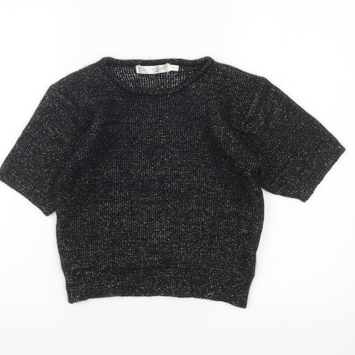 TIGI-WEAR Women Black Metallic Knit Short Sleeve Pullover Jumper One Size